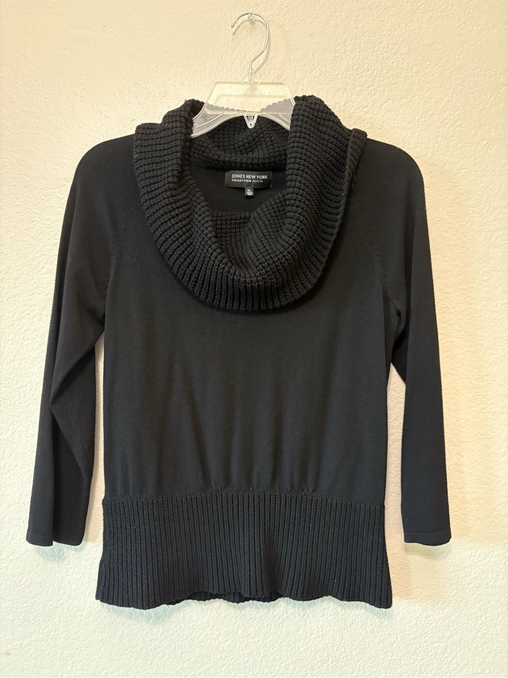 Jones New York Black Ribbed Cowl Neck Sweater